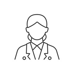 Fototapeta premium Cruise ship hostess linear icon. Helping passengers during traveling. Talk to visitors. Thin line customizable illustration. Contour symbol. Vector isolated outline drawing. Editable stroke