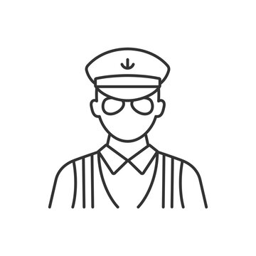 ��ruise ship security linear icon. Protecting passengers during vacations. Problems prevention. Thin line customizable illustration. Contour symbol. Vector isolated outline drawing. Editable stroke
