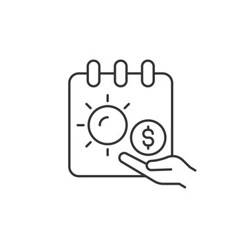 Unlimited PTO linear icon. Improving work-life balance. Unlimited vacation policy. Paid time off. Thin line customizable illustration. Contour symbol. Vector isolated outline drawing. Editable stroke