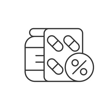 Reduced prescription drug cost linear icon. Providing health benefits to employees. Saving money. Thin line customizable illustration. Contour symbol. Vector isolated outline drawing. Editable stroke
