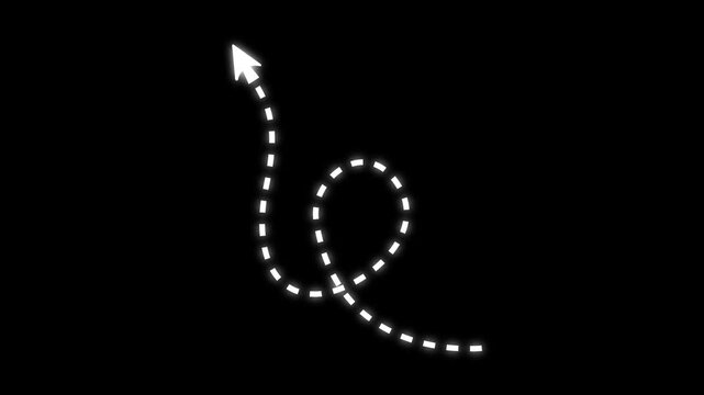 Up arrow animation with curved dotted line, dotted line follows the direction of the arrow. motion graphics animation.