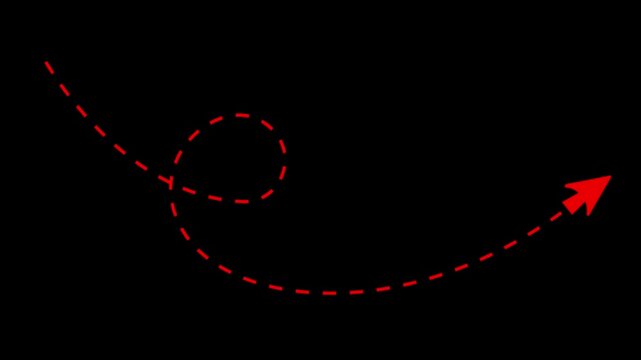 dotted line arrow animation following path with target pointer icon animation. 4k motion graphics animation.