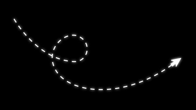dotted line arrow animation following path with target pointer icon animation. 4k motion graphics animation.