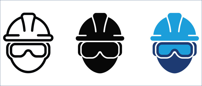 Safety helmet with goggles sign vector illustration. Minimal hard hat symbol for construction site protection and industrial work concept