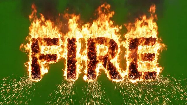 Blazing fire flames, burning text, fiery letters, green background ai 4k Video