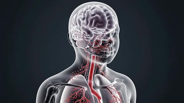 Pediatric Oxygen Deprivation Concept with Detailed CGI Human Anatomy Visualizing Brain, Lungs, and Blood Flow for Medical Education, Awareness, and Treatment Insights