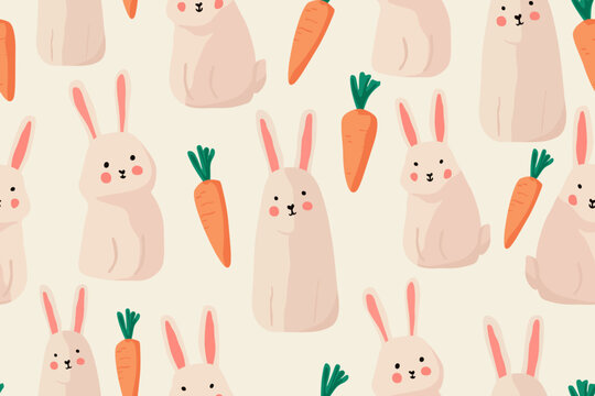 Seamless pattern with rabbits and carrots for your fabric, children textile