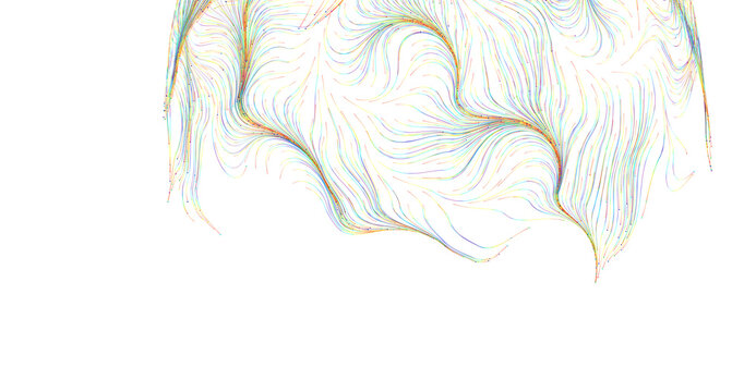 Unique artistic abstract pattern of multicolored swirling lines on white background, mode