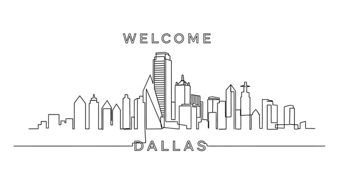 Minimalist Dallas Skyline Silhouette, Welcome & Cityscape Art