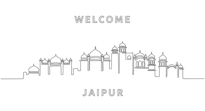 Minimalist Jaipur Skyline Line Art, India Travel Concept