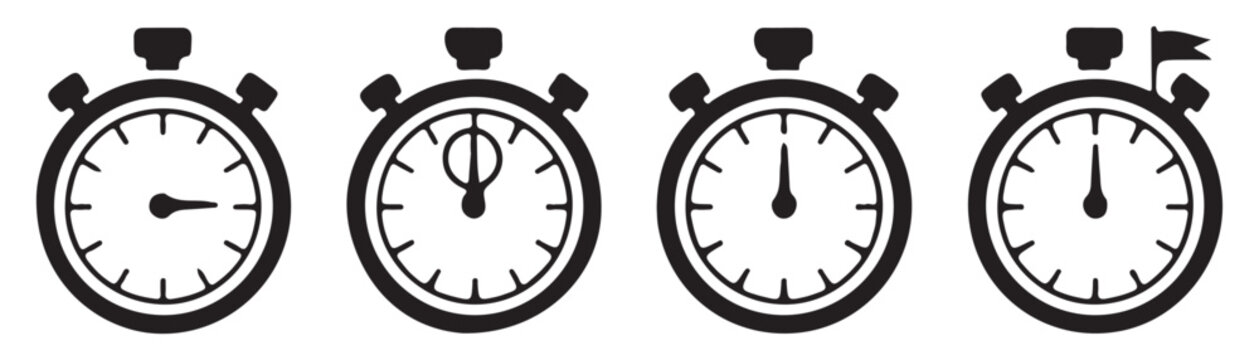 Stopwatch icon collection illustrating different timing scenarios and states.