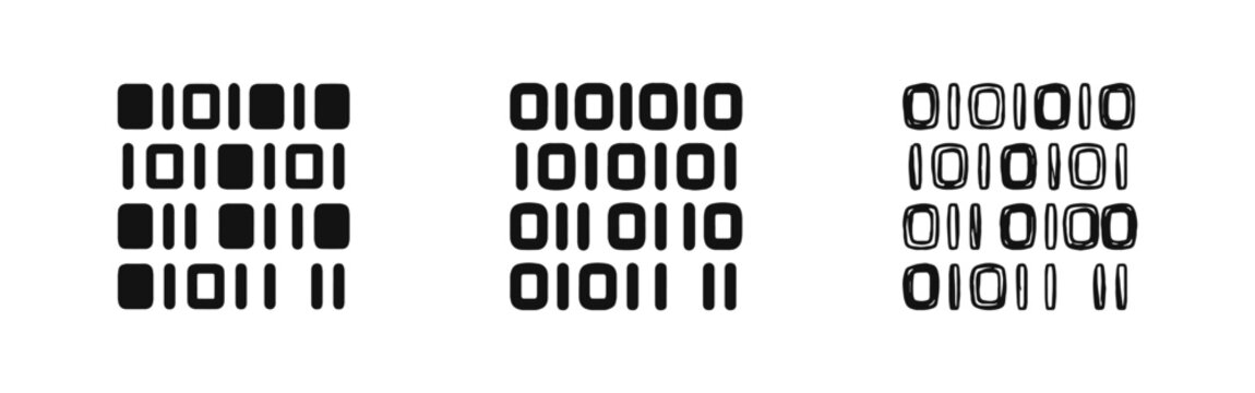 Digital Data and Binary Code Icon Set - 0 and 1 Computing Symbols