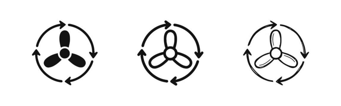 Air Circulation and Fan Propeller Icons, Cooling System Symbols