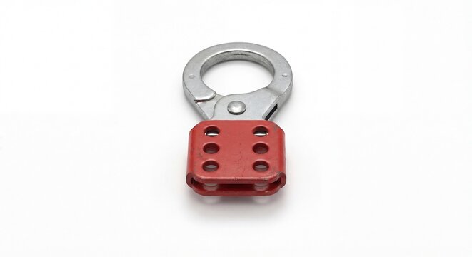 Lockout hasp with red locking plate on white background