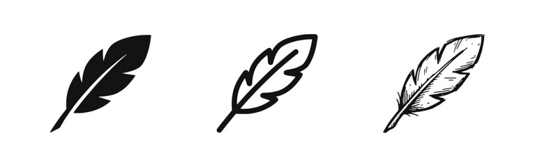 Feather icon set for writing and soft texture concepts © drawing lines