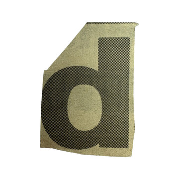 Ransom note style alphabet letter D hand-cut from vintage newspapers and magazines. Real paper collage character with authentic printed texture and handmade clipping isolated on transparent background