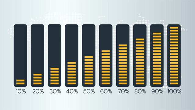 10 20 30 40 50 60 70 80 90 100 percent charts. Vector infographic elements. Illustrations for business, finance, progress, download, report, web