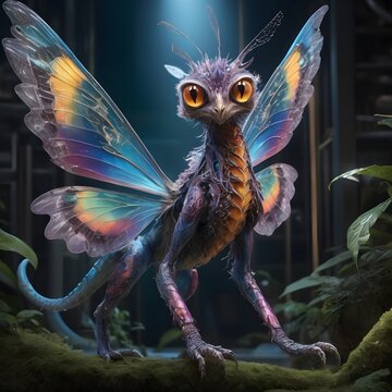 Fantasy winged creature with glowing butterfly wings
