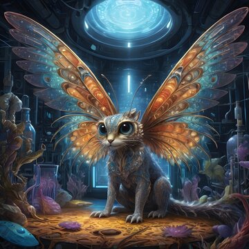 Fantasy creature with glowing butterfly wings