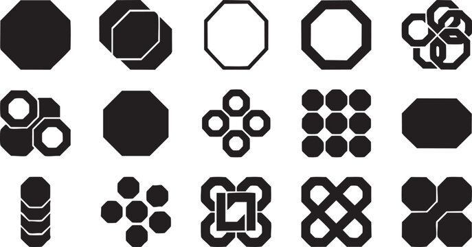 Collection of decorative octagonal shapes and geometric patterns for pattern design.