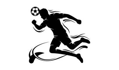 Fototapeta premium Soccer Player Heading Ball Black Silhouette Sports Vector Illustration