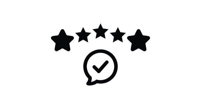 Five star rating with speech bubble and check mark silhouette