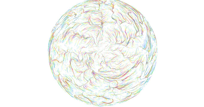 Intriguing digital art featuring an abstract colorful sphere with a unique line texture,