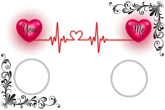 You and me love heartbeat concept with romantic heart line design