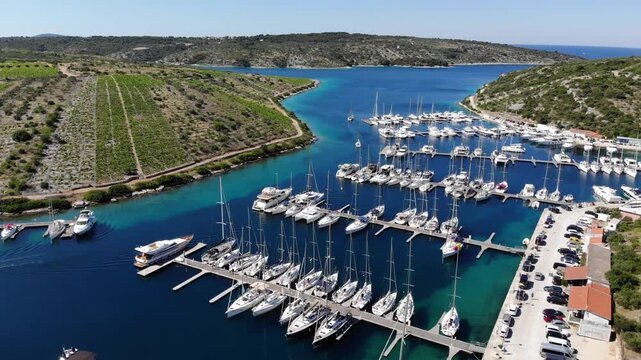 Marina in Primosten, Dalmatia region of Croatia. Sailing infrastructure in Croatia.