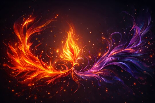 Abstract Phoenix Wings of Fire and Light, Glowing Energy Feathers, Fantasy Flame Burst, Colorful Neon Wings, Magical Power Background and Creative Digital Artwork
