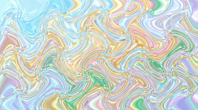 Iridescent marbled texture with fluid holographic waves and pastel abstract shimmer pattern background

