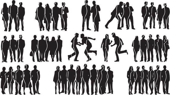 Silhouettes of Business People in Various Poses and Actions