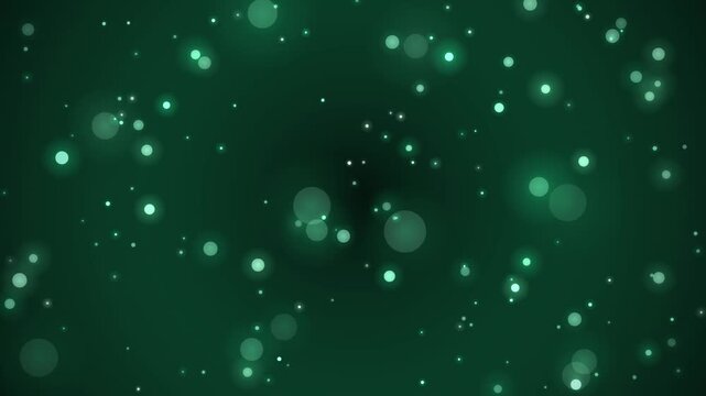深緑の光の玉が漂うエメラルドBokeh背景4K
