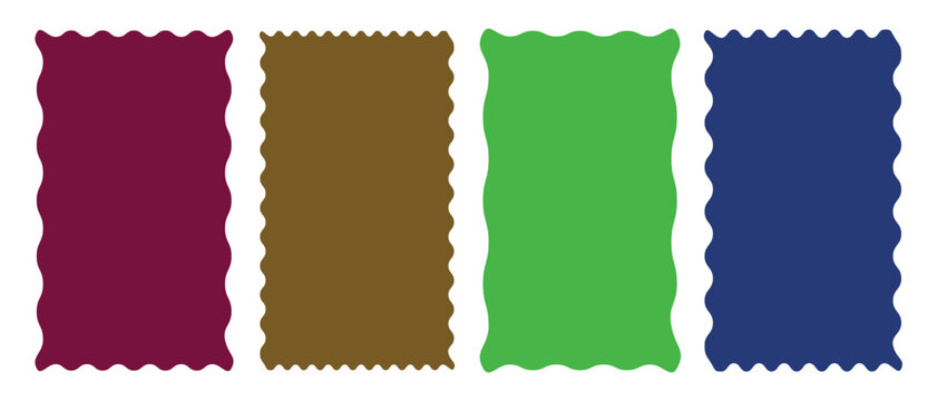 Rectangle shape frame with zigzag edge. set of hand-drawn geometric wavy rectangles suitable for text template. Zig zag wavy edge frame shapes, scalloped and groovy curved borders,