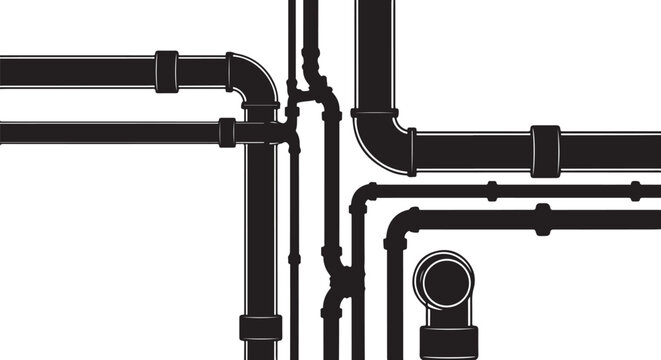 Black industrial pipes on white background illustration