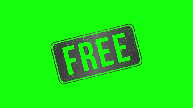 Animated "FREE" text in various styles, including a stamp and a price tag, ideal for promotions and giveaways on a green screen.