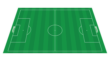 Title Perspective View of Soccer Field Pitch with Striped Grass and Goal Posts Vector © Jabeda