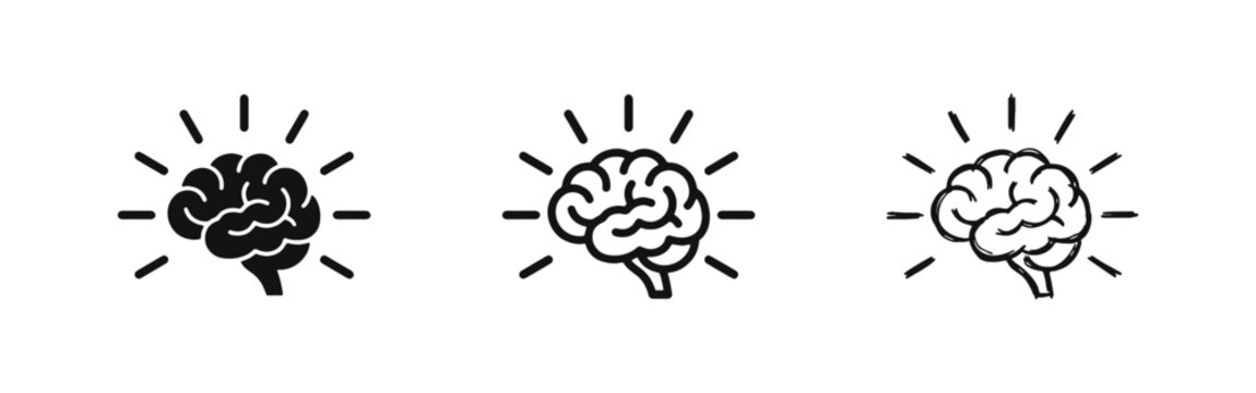 Brain Idea Icon Set Representing Intelligence and Creative Thinking