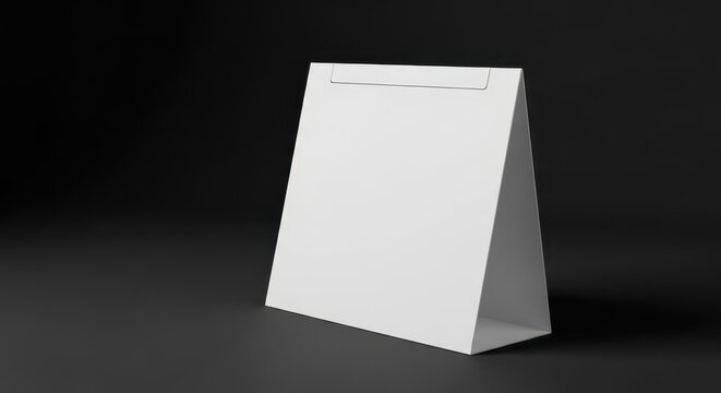 A minimalist white paper stand in a sleek dark studio setting with soft lighting and clean lines for commercial use