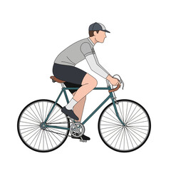Fototapeta premium Cyclist riding vintage bicycle. Isolated illustration, side view.