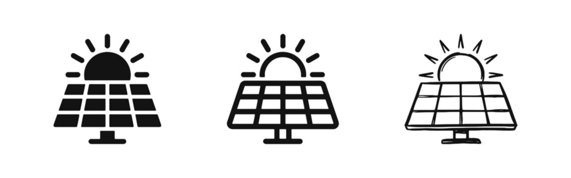 Solar Panel Energy Icon Set for Renewable and Clean Sustainable Power