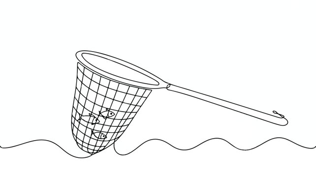 line drawing of fishing net with fish inside  simple illustration