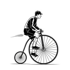 Naklejka premium Vintage Cyclist on High Wheel Bicycle - Black Line Art