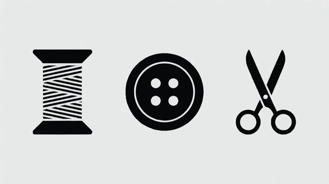sewing tools icons with spool of thread button and scissors