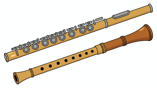 Two cartoon illustration of musical instruments  oboe and shawm