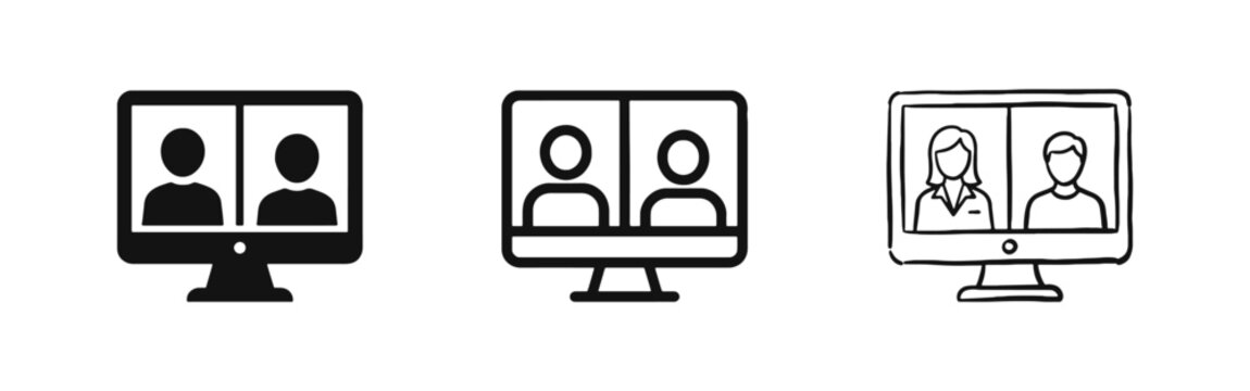 Video Conference Online Meeting and Distance Learning Icon Set