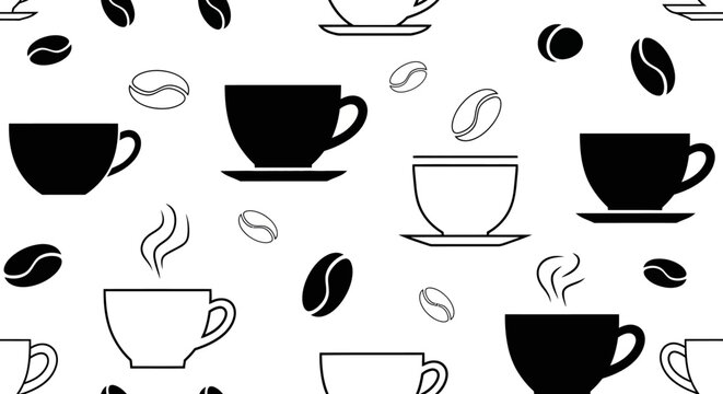 Black and white coffee cups icons.