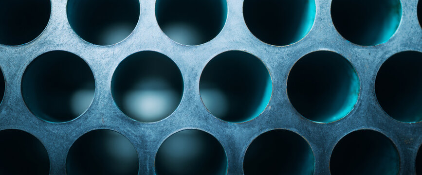 Close-up of metal tube heat exchanger