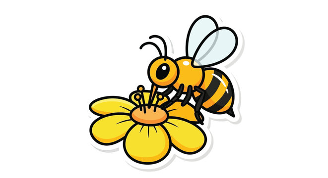 Cartoon bee on a flower.