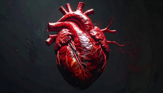 Realistic Anatomical Human Heart on Dark Background